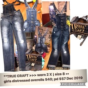 TRUE•CRAFT girls distressed overalls